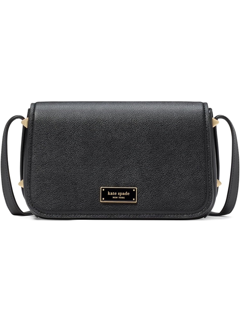 kate spade Black Pebbled Leather Liv Crossbody with Gold Plaque - New